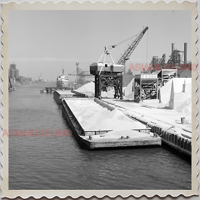 60s United States CHICAGO BARGE CANAL RIVER SHIP CRANE USA Vintage Photo S8330