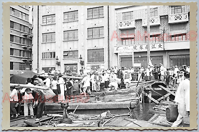 WW2 CHINA SHANGHAI JETTY SAMPAN BOAT HOUSE RIVER SHOP Vintage Photo 中国上海老照片 307