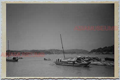 WW2 CHINA VILLAGE BOAT SAMPAN HOUSE RIVER WAR SAIL OLD Vintage Photo A06 中国旧老照片