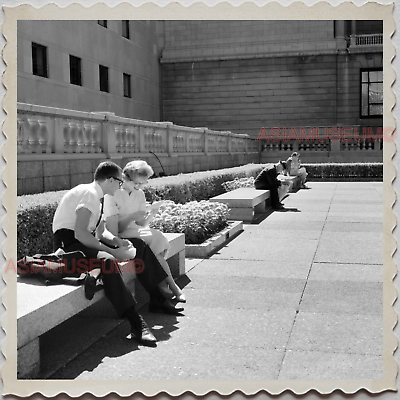 40s USA America CHICAGO PLaza Bench Park Man Street Vintage Old Photograph S8121