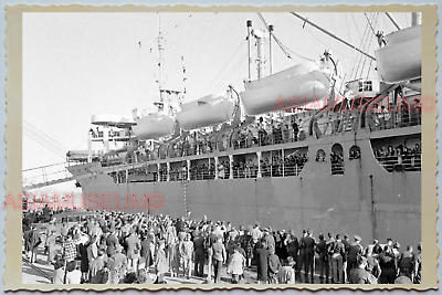 WW2 CHINA SHIP CRUISE PORT TERMINAL USA AMERICA FLAG Vintage Photo A30 中国旧老照片