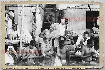 40s PORTRAIT River Devotee BOMBAY Gay Topless Man B&W Vintage INDIA Photo 363