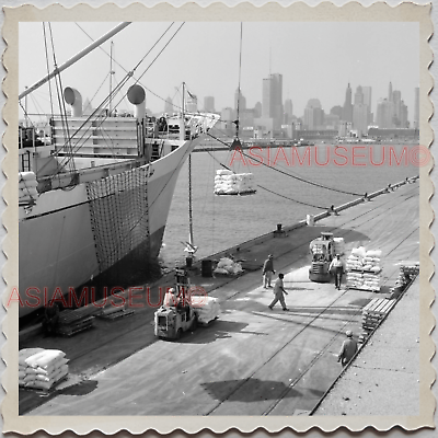 40s USA CHICAGO SHIP CARGO GOODS SKYLINE NAVY PIER PORT WW2 Vintage Photo S10128