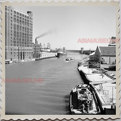 40s USA America CHICAGO RIVER SHIP PORT PIER CARGO Vintage Old Photograph S8156