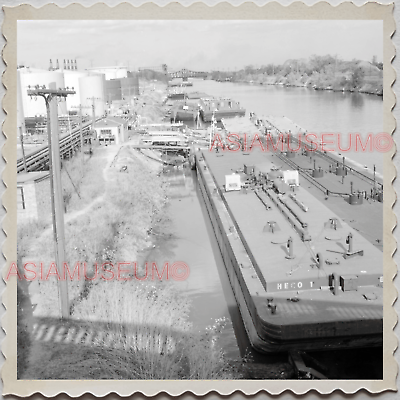 40s USA CHICAGO SHIP BARGE CANAL RIVER NAVY PIER PORT WW2 Vintage Photo S10235