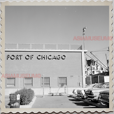 40s USA America CHICAGO Port Parking Lot Car Ship Vintage Old Photograph S8192