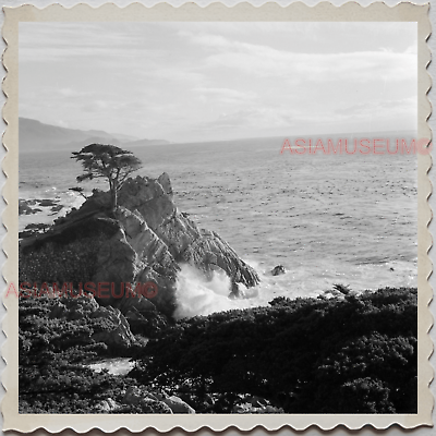 40s USA California Monterey Coastline Sea Cliff WAVES Vintage Photograpg S7621