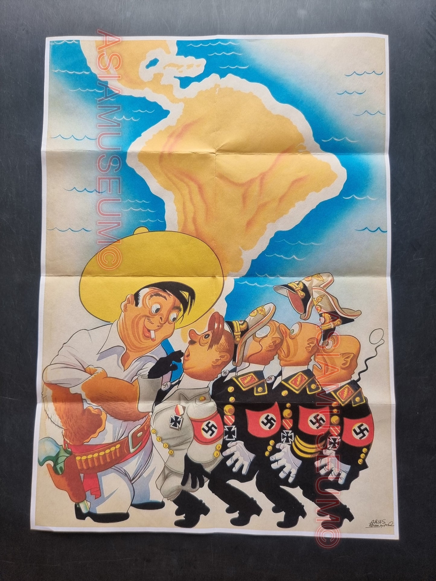 1941 WW2 GERMANY NAZI HITLER CARICATURE MUSSOLINI TOJO MEXICO PROPAGANDA WAR POSTER