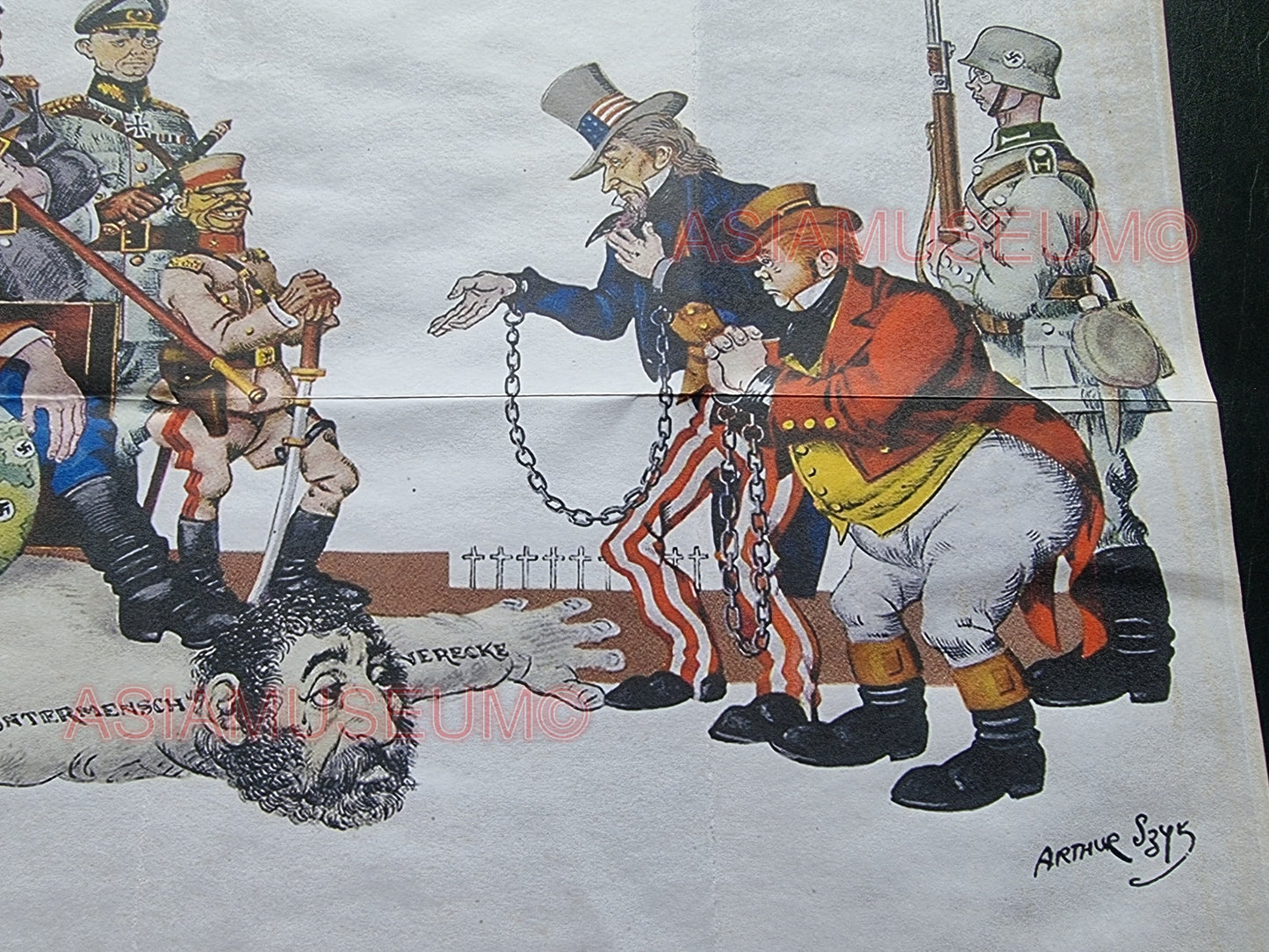 1941 WW2 GERMANY NAZI HITLER CARICATURE MUSSOLINI TOJO USA PROPAGANDA WAR POSTER