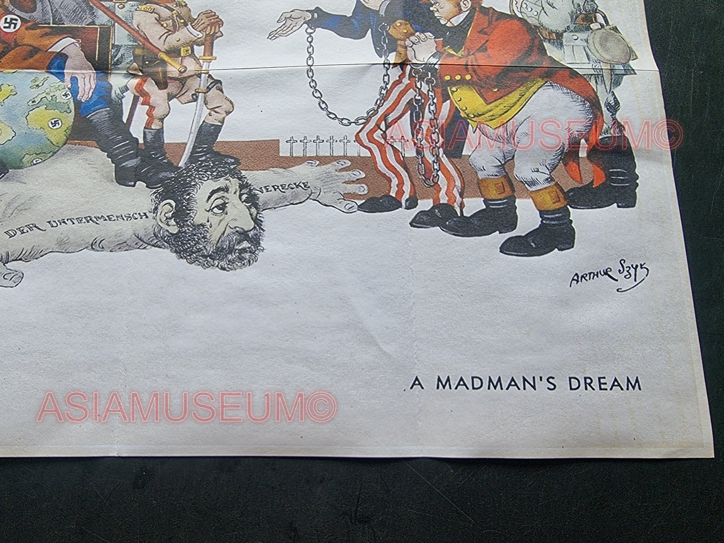 1941 WW2 GERMANY NAZI HITLER CARICATURE MUSSOLINI TOJO USA PROPAGANDA WAR POSTER