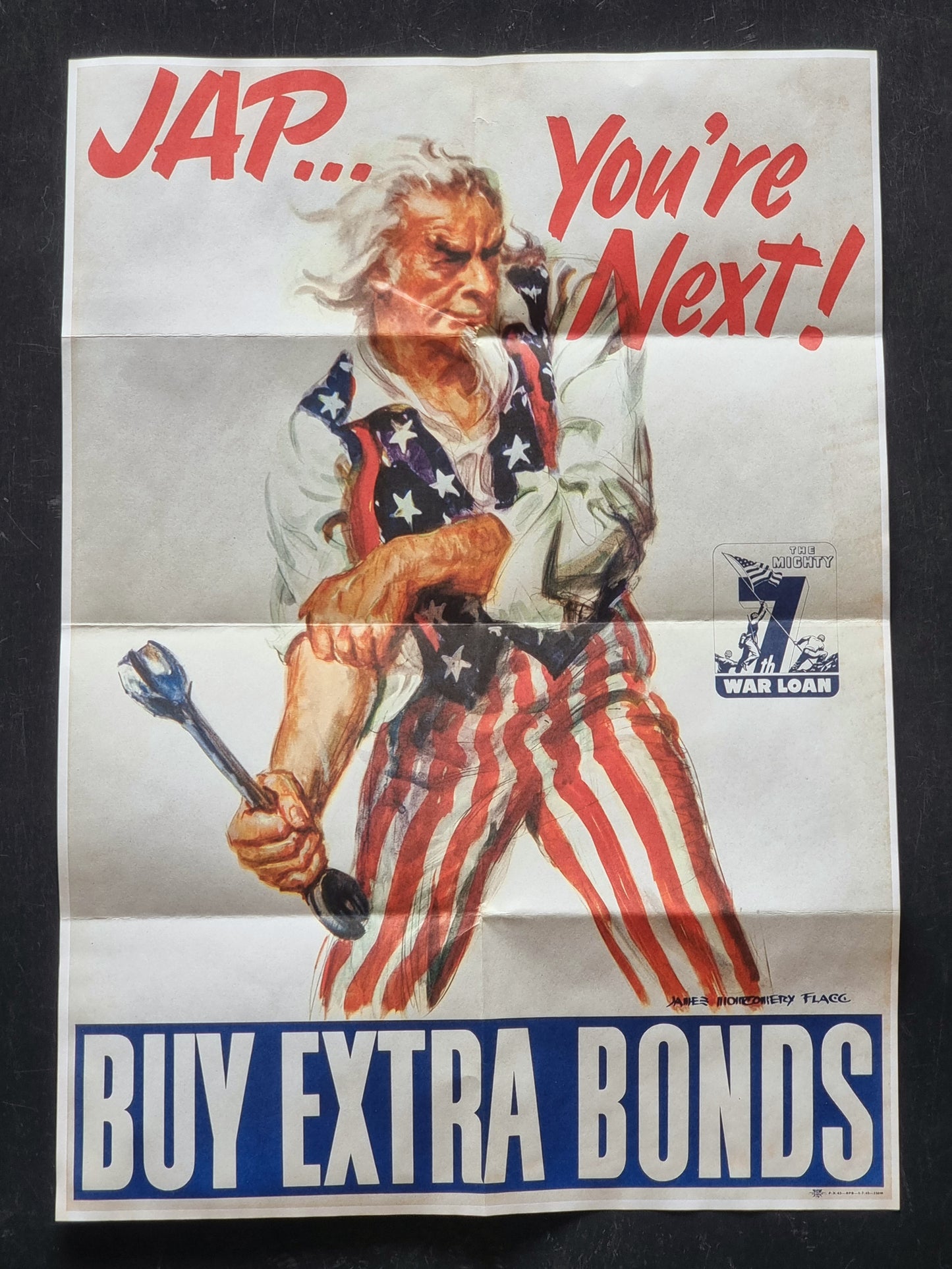 1941 WW2 USA AMERICA UNCLE SAM WAR BONDS FLAG ANTI JAPAN PROPAGANDA POSTER #141