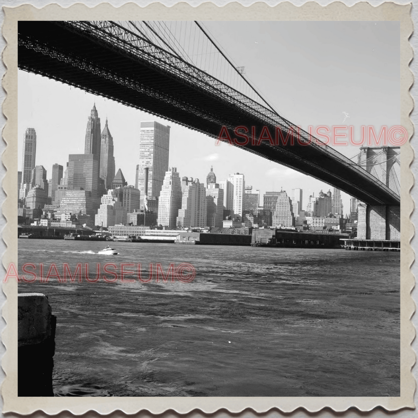 50s MANHATTAN NEW YORK CITY BROOKLYN BRIDGE EAST RIVER VINTAGE USA Photo 12523