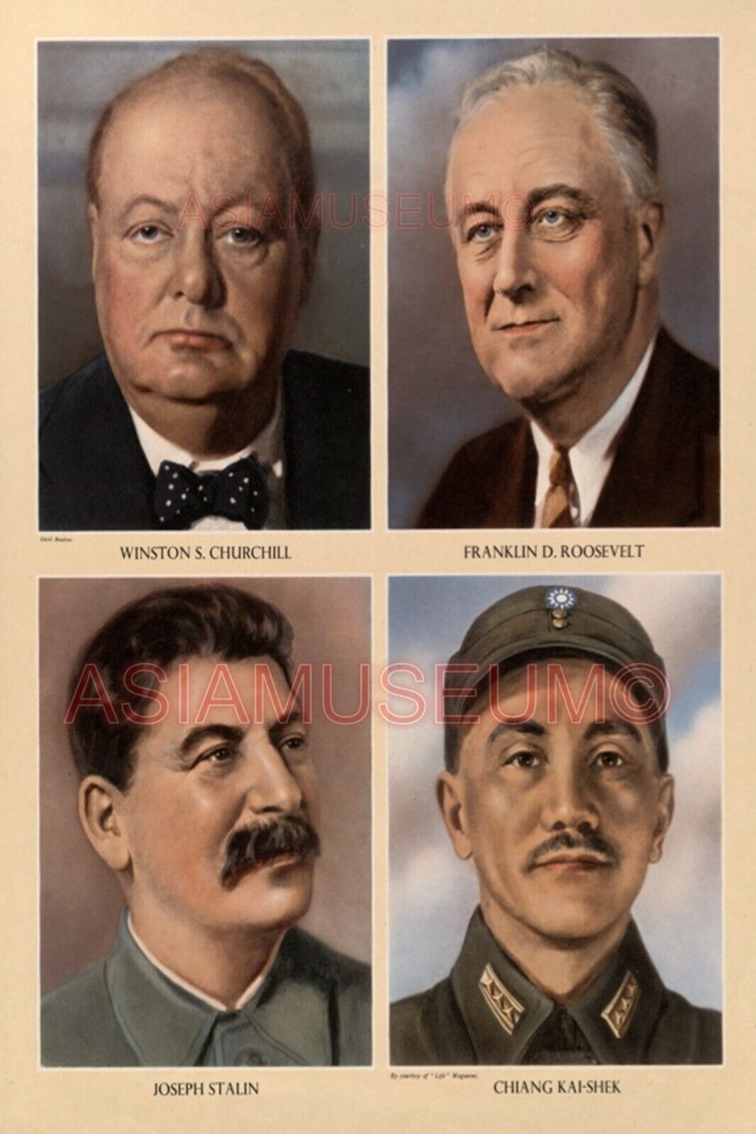 1942 WW2 CHURCHILL ROOSEVELT STALIN CHIANG KAI SEK PORTRAIT PROPAGANDA Postcard