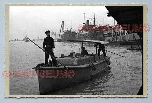 WWII SHIP BOAT HARBOR FERRY PIER B&W Vintage China SHANGHAI Photo #3760中国上海老照片