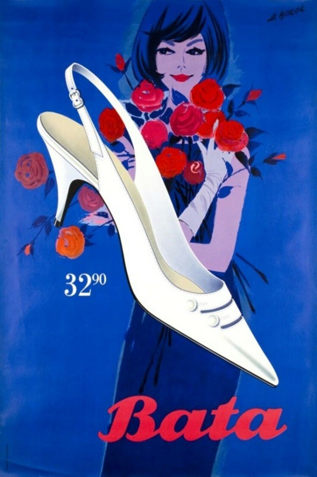 1950s BATA SHOE WOMEN LADY FLOWER PIN UP POSTER HEEL ads Vintage Postcard #117