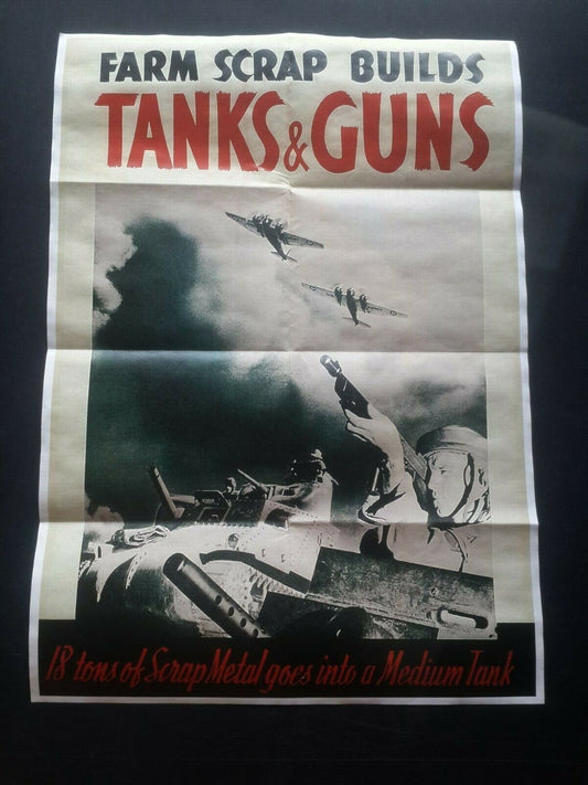 1941 USA AMERICA TANK GUN ARMY SOLDIER AIRCRAFT PLANE BOMBER PROPAGANDA POSTER