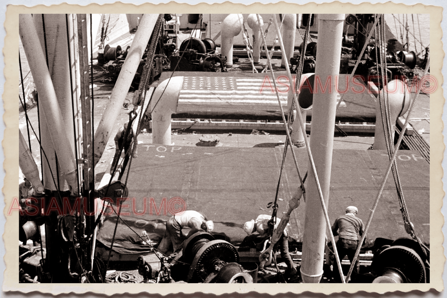 50s PHILIPPINES MANILA SHIP DECK MAN WORKER FERRY CRUISE WAR Vintage Photo 27170