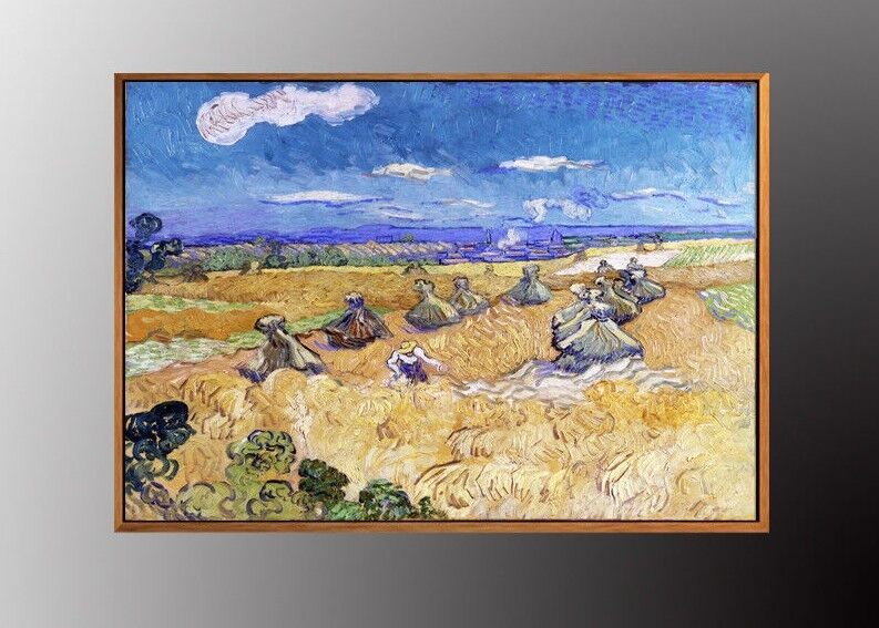 VAN GOGH Wheat Stacks with Reaper Canvas Oil Painting Print vintage Gold FRAME