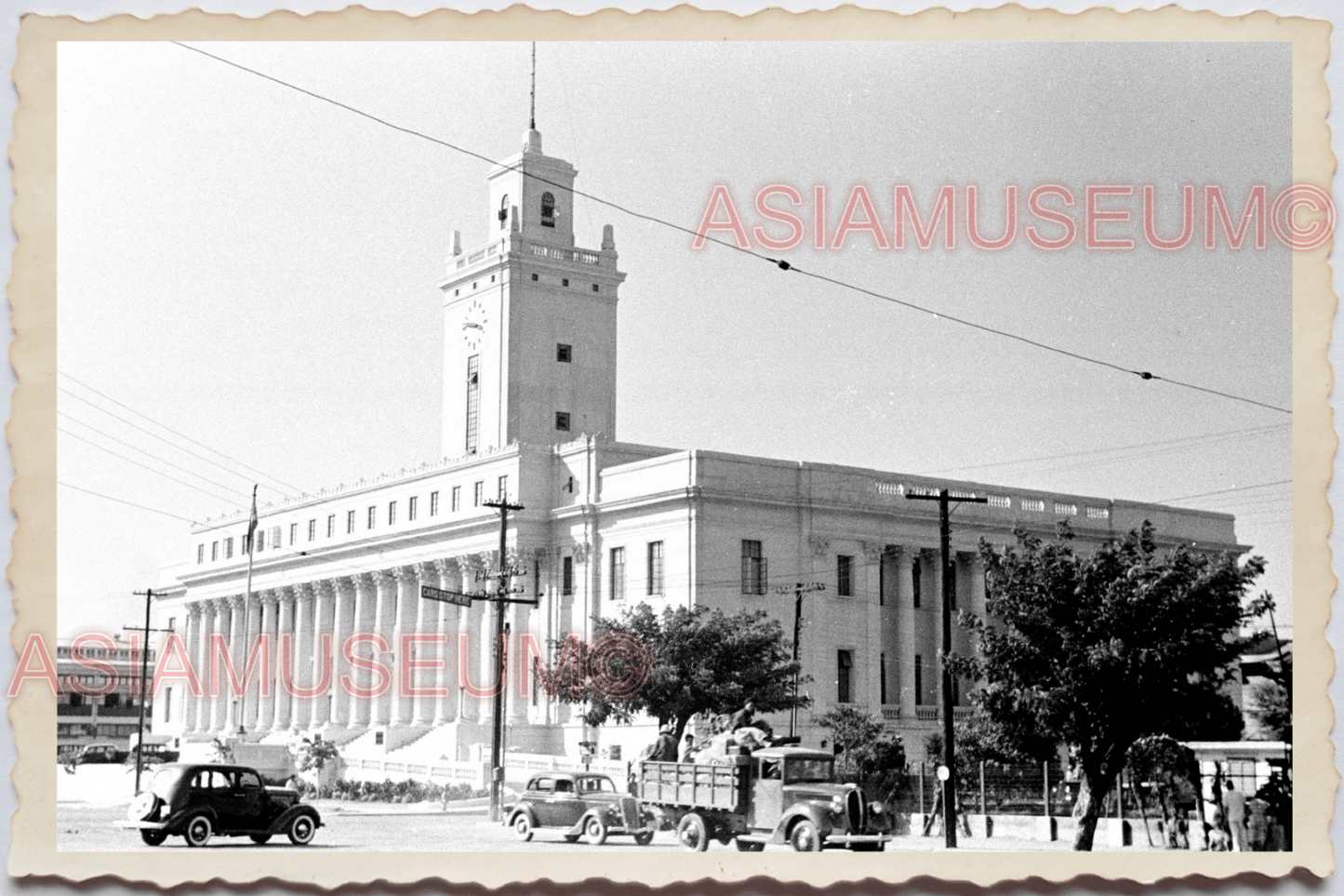 50s PHILIPPINES MANILA CAR STREET CLOCK TOWER BUILDING TRUCK Vintage Photo 27483