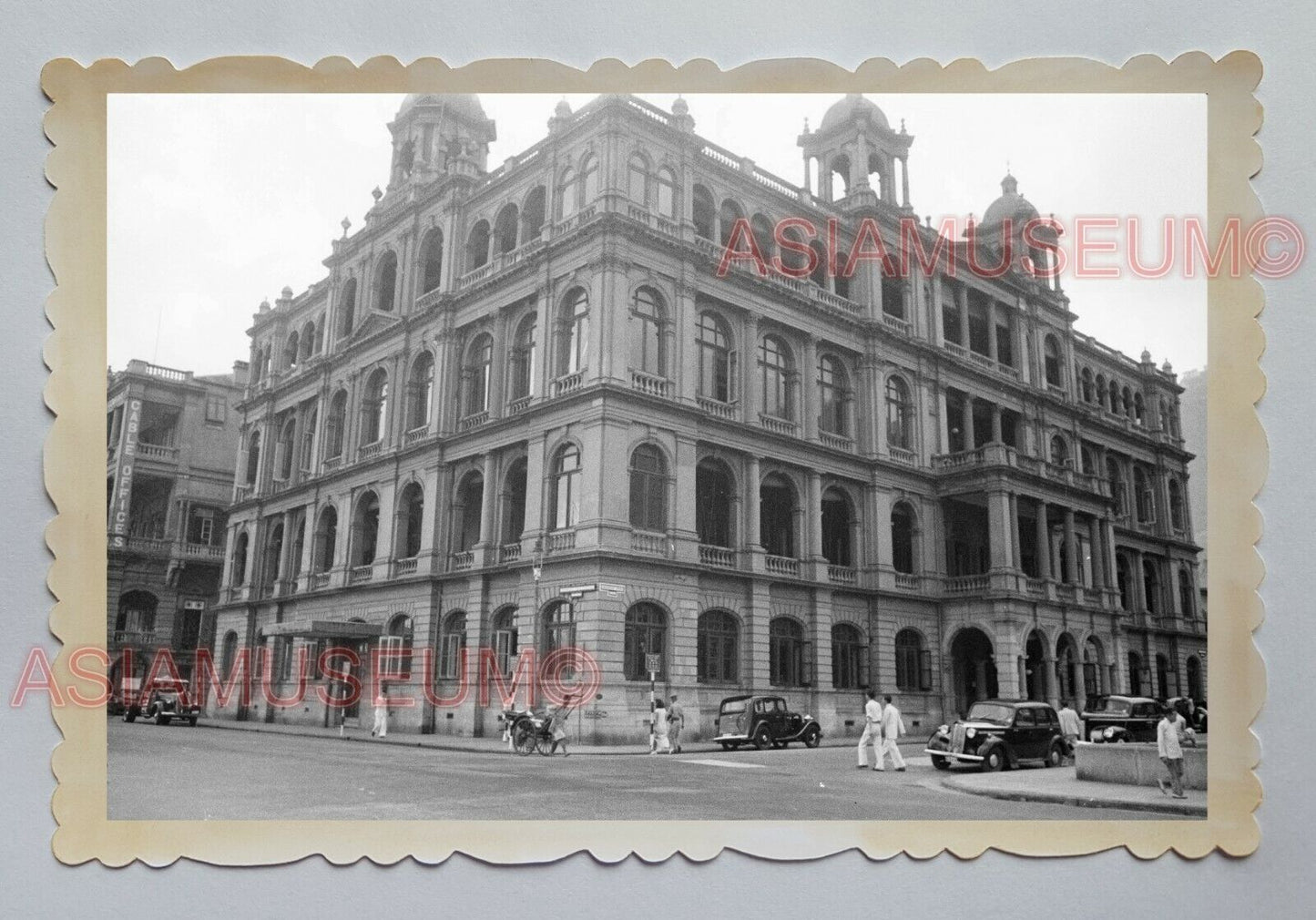 JACKSON ROAD BRITISH CLUB BUILDING CAR  VINTAGE B&W HONG KONG Photo 18376 香港旧照片