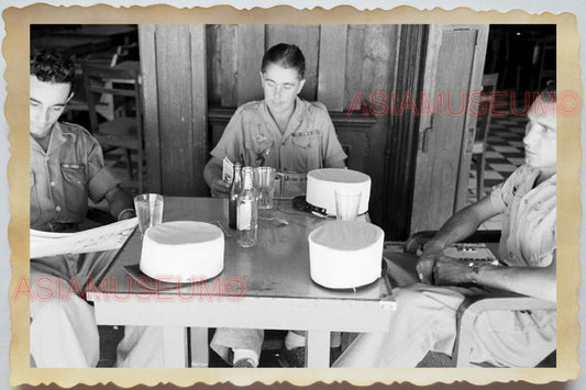 50s Vietnam FRANCE ARMY SOLDIER CAFE BAR BEER DRINK SHOP B&W Vintage Photo 1263