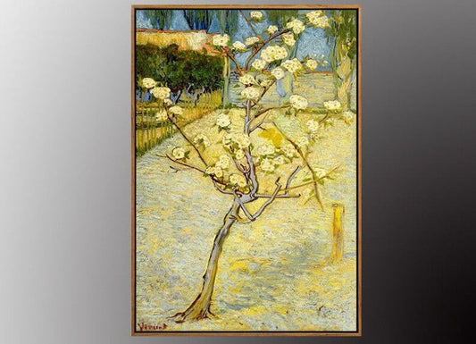 VAN GOGH Blossoming Pear Tree Oil Painting Art Print with Gold FRAMED 50x70cm
