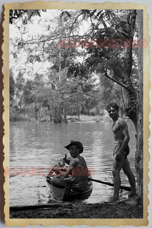 50s Vietnam SAIGON SOLDIER ARMY BOAT PATROL UNIT RIVER TOPLESS Vintage Photo 743