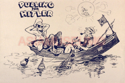 1945 WWii AMERICA PENCIL DRAWING BOAT SUNK COMIC CARICATURE PROPAGANDA Postcard