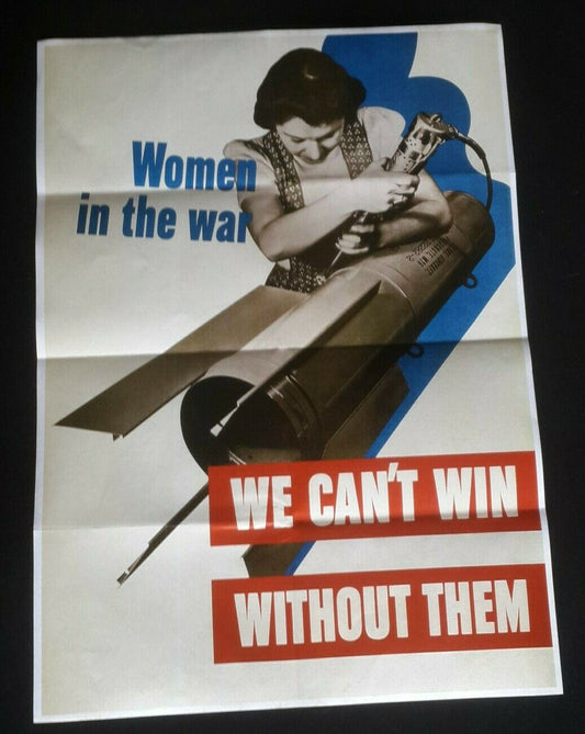 1944 WW2 USA AMERICA WOMEN SEXY LADY IN WAR FACTORY WORKER WIN PROPAGANDA POSTER