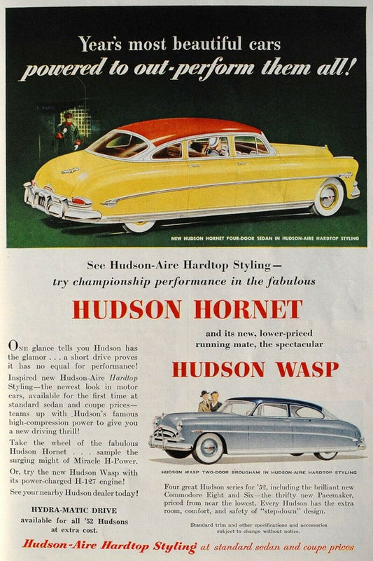 1950s HUDSON HORNET WASP CAR SPORTSCAR CONVERTIBLE   Ads Vintage Postcard #104