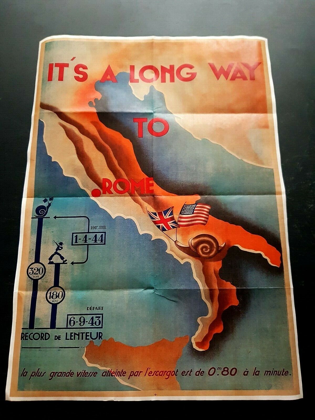 1944 WW2 USA AMERICA BRITISH WAR FLAG ATTACK ROME ITALY MAP PROPAGANDA POSTER