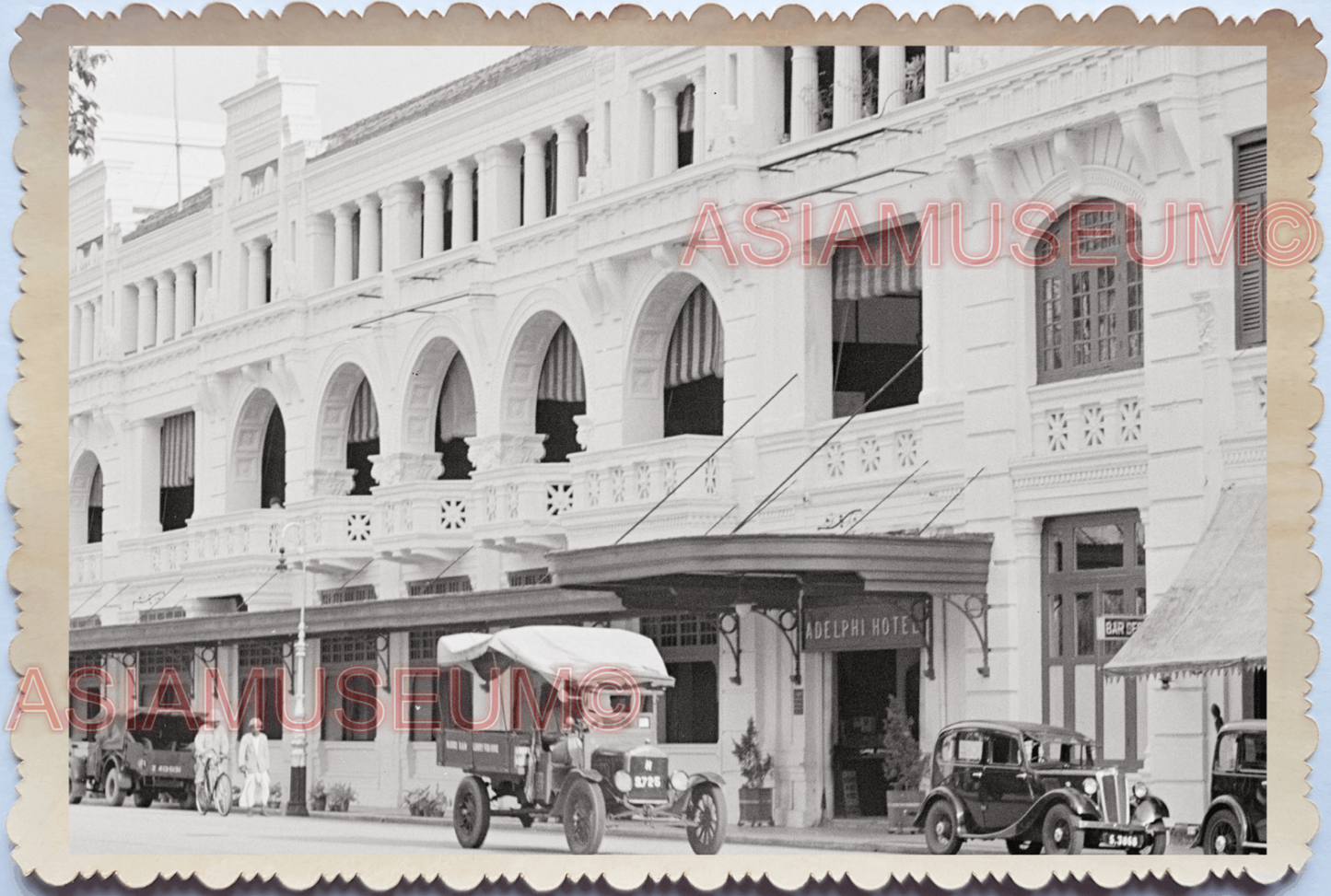 40s Street Scene Adelphi Hotel Car Truck Building Vintage Singapore Photo 17681