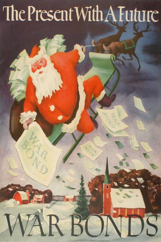 1943 WW2 USA CHRISTMAS XMAS SANTA CLAUS REINDEER BUY WAR BOND SNOW ARMY Postcard