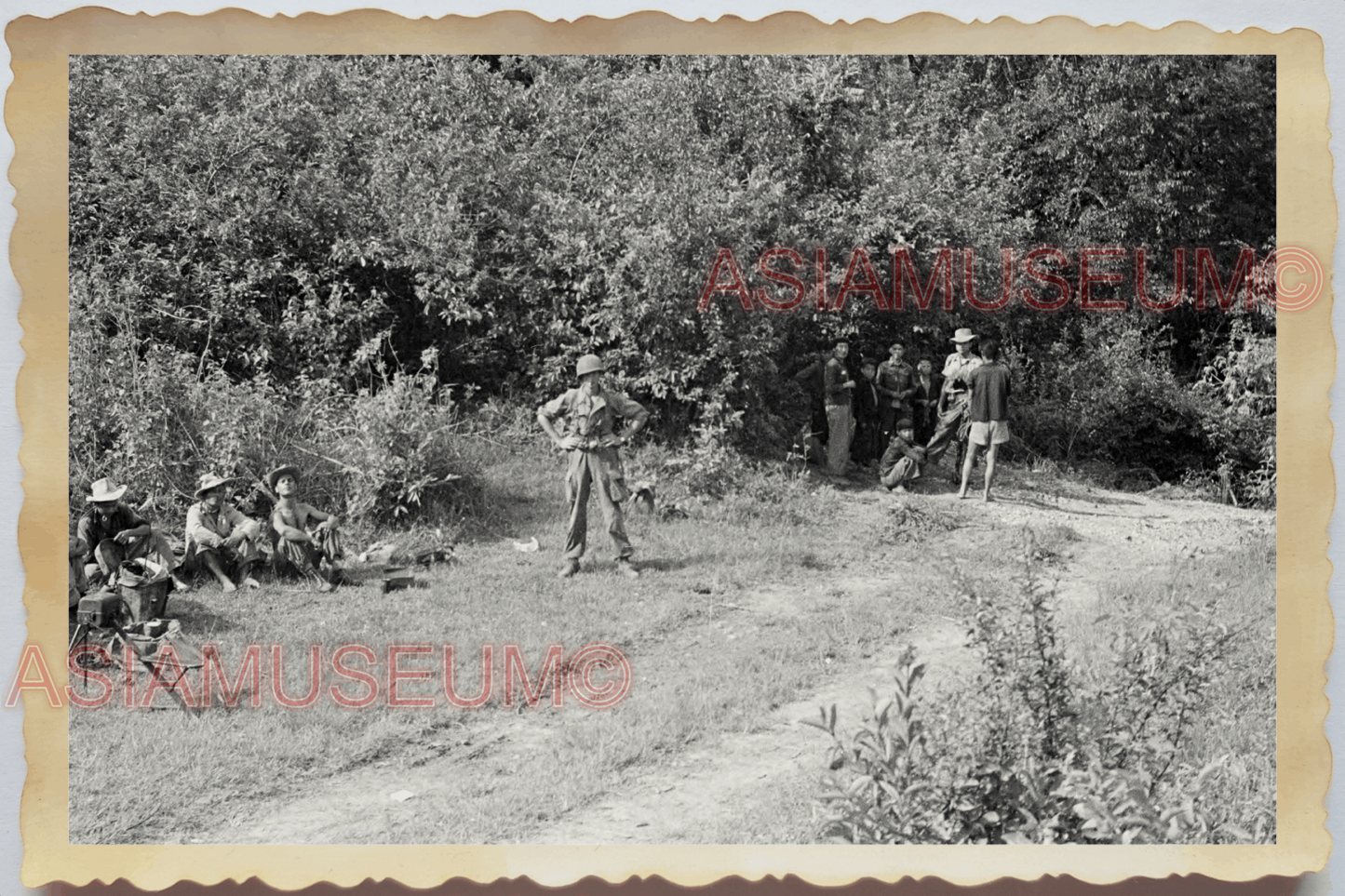 40s WW2 Vietnam FRENCH ARMY TROOPERS GROUP TOPLESS MEN WAR  Vintage Photo 26133