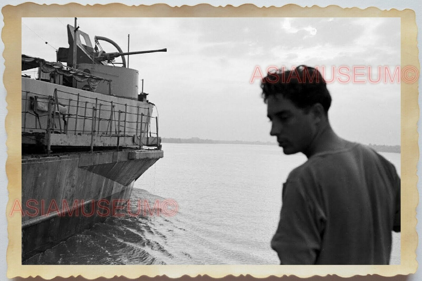 50s Vietnam War Saigon Ho Chi Minh French Navy America Gun Vintage Photo #1166