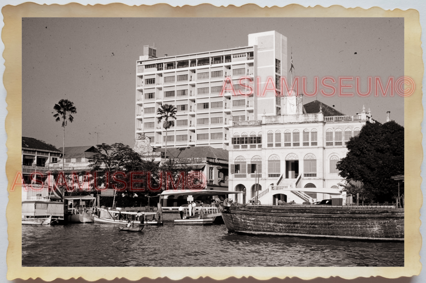 50s THAILAND BANGKOK CHAO PHRAYA RIVERSIDE PIER BOAT FERRY Vintage Photo 37044