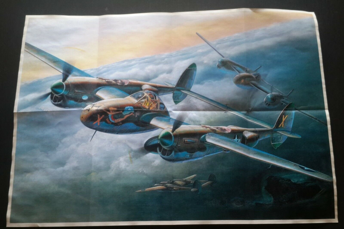 1943 WW2 AIRPLANE BOMBER AIRCRAFT RAAF BRITAIN PILOT ART WAR PROPAGANDA POSTER