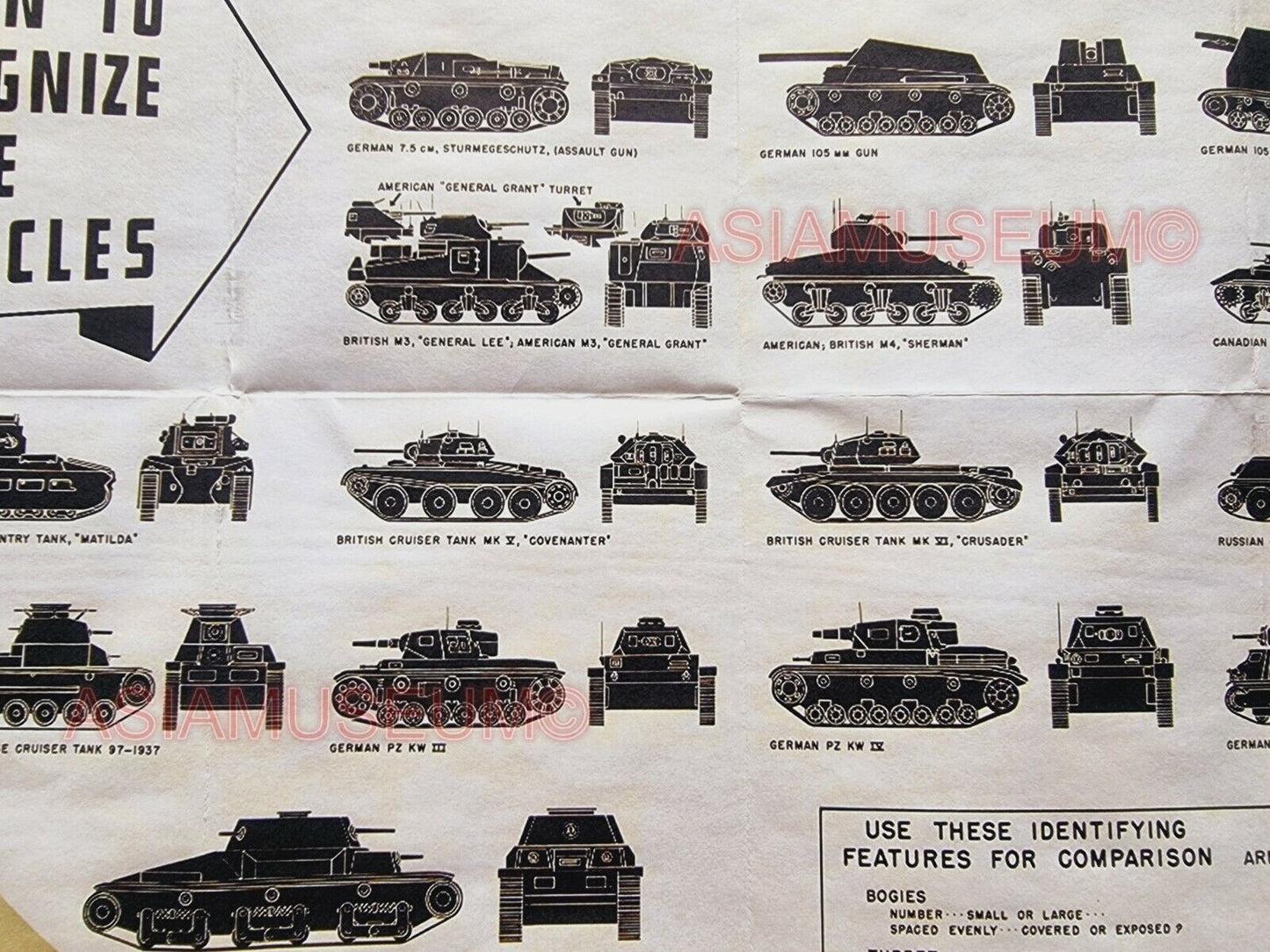 1943 WW2 AMERICA USA TANK PRODUCTION ENEMY IDENTIFICATION WAR  PROPAGANDA POSTER