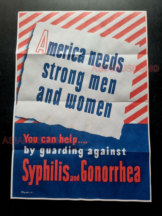 1943 WW2 USA AMERICA NEED STRONG MAN WOMEN SYPHILIS GUARD PROPAGANDA POSTER 527