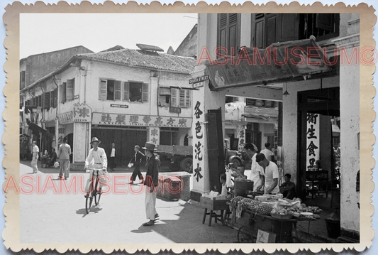 WW2 Church Street Scene Shop Seller Bicycle Women Vintage Singapore Photo 17543