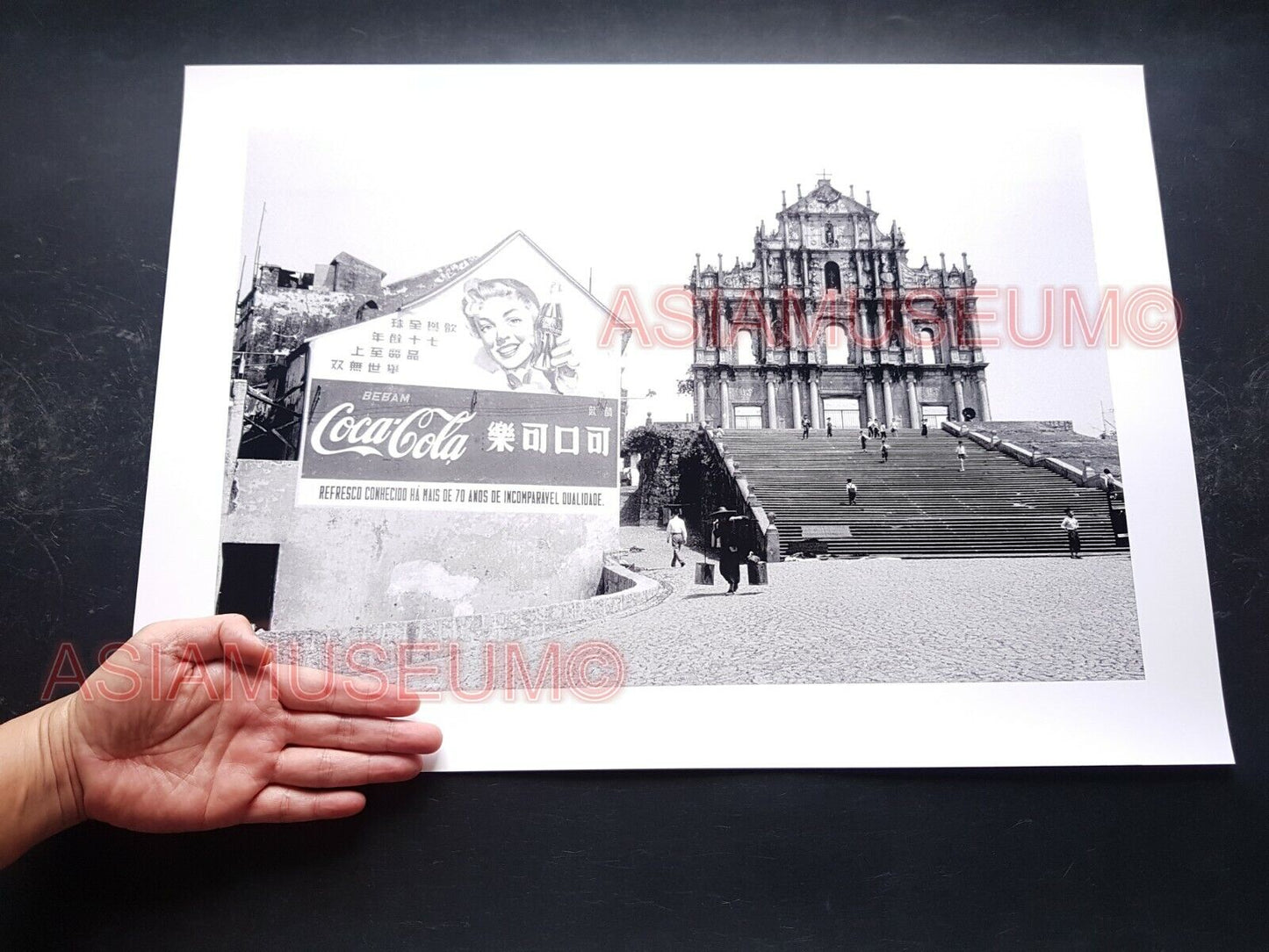 40's Macau Church Ruins St Paul's Cathedral Coke Sign Old Vintage Photo 澳门旧照片