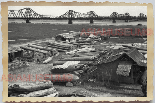 40s WW2 Vietnam INDOCHINA WAR LONG BIEN BRIDGE TIMBER LOG Vintage Photo 04213