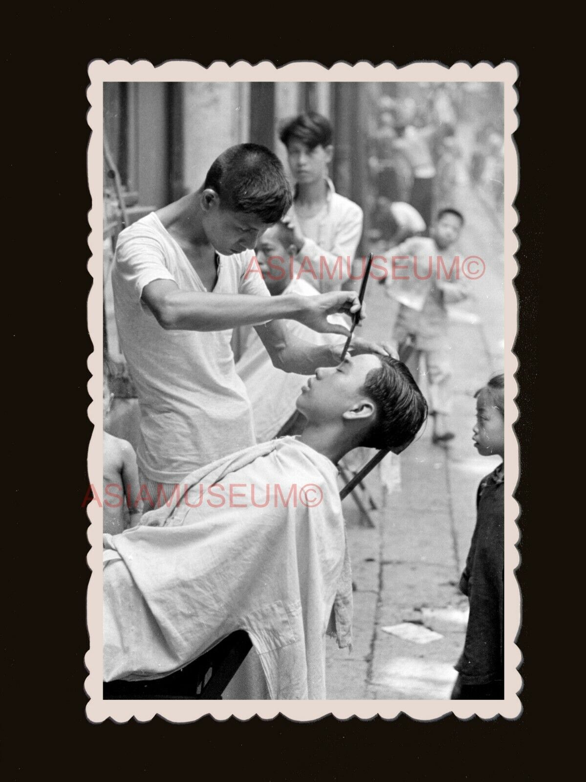 1940's Barber Cut Hair Boy Market Street  Vintage Hong Kong Photo 香港旧照片 #2164