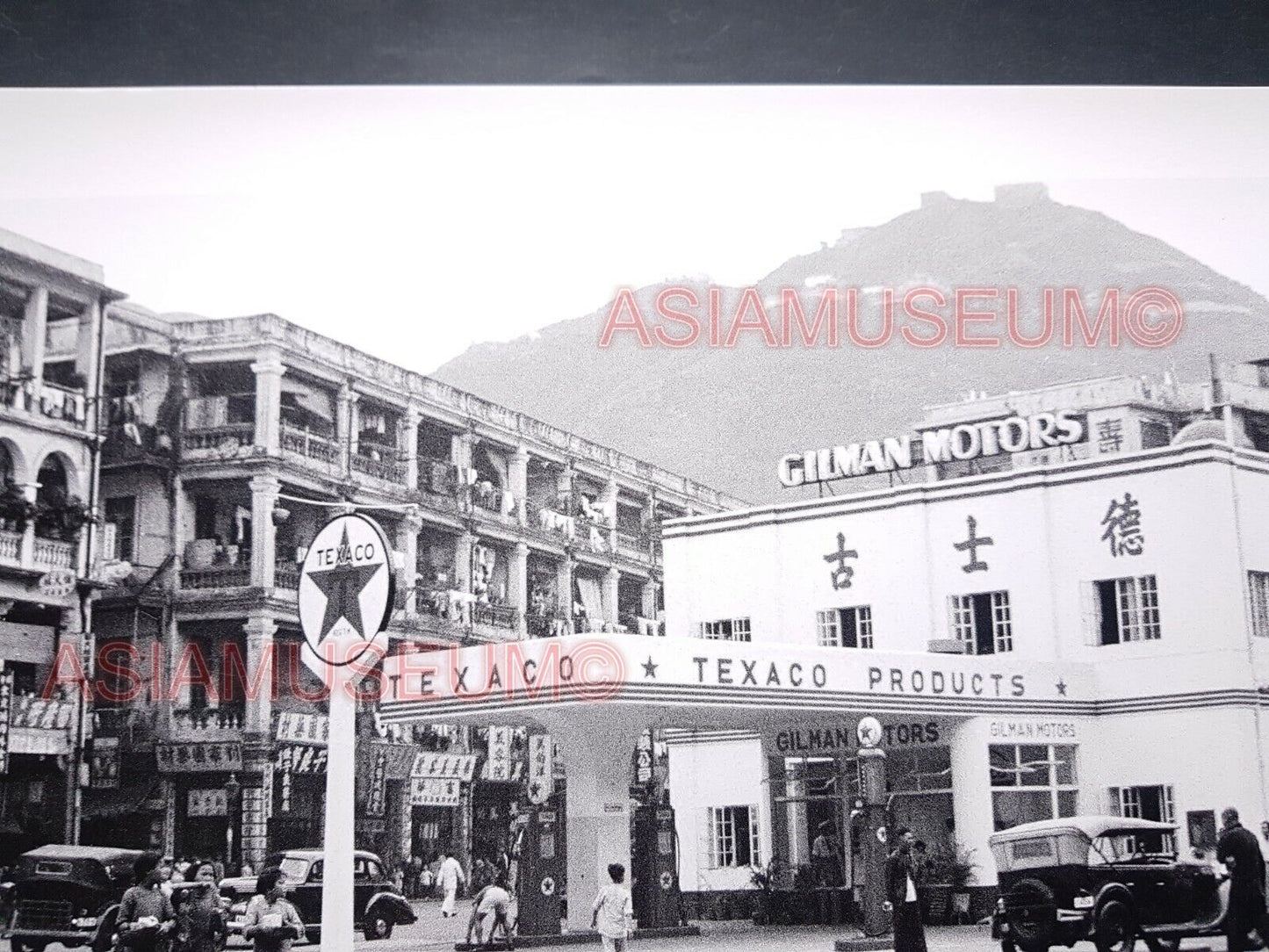 40's TEXACO CALTEX Hong Kong British Colonial Street Scene Vintage Photo 香港老照片