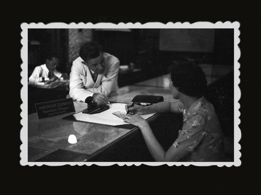 1950s Vintage Hong Kong Photo B&W British Bank Women Cheque Office Building #566