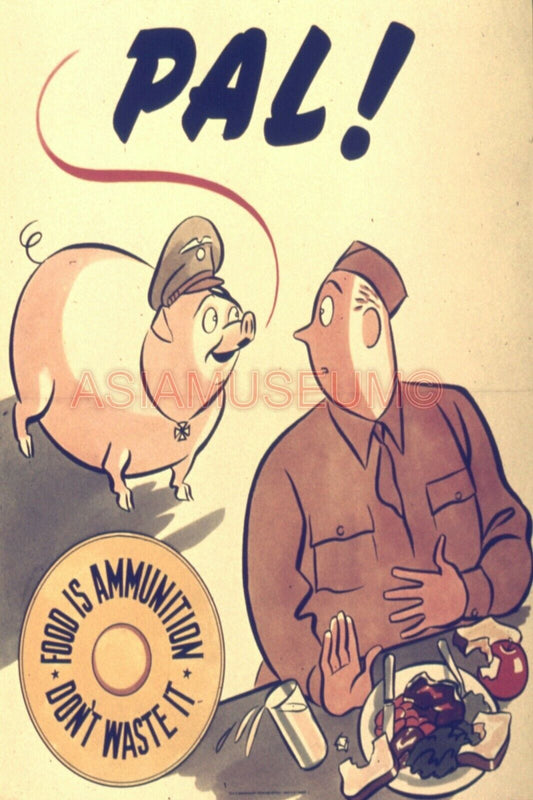 1943 WW2 USA AMERICA FOOD IS AMMUNITION PIG PAL BUTCHER WAR PROPAGANDA Postcard