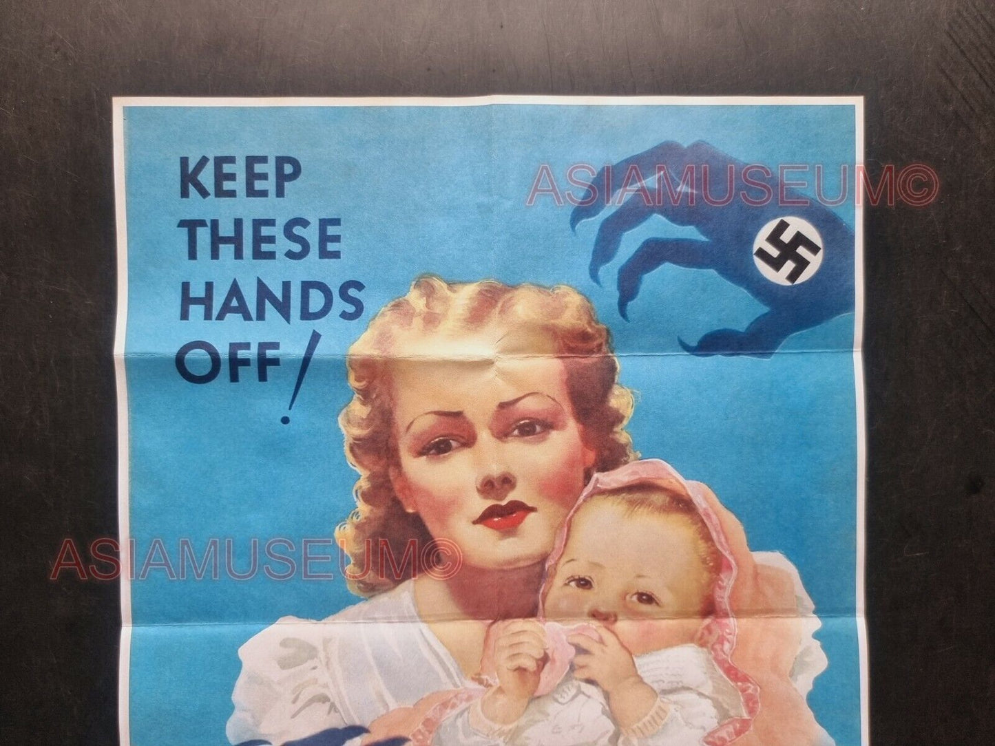 1943 WW2 AMERICA WOMEN BABY GIRL BUY WAR VICTORY BONDS JAPAN PROPAGANDA POSTER