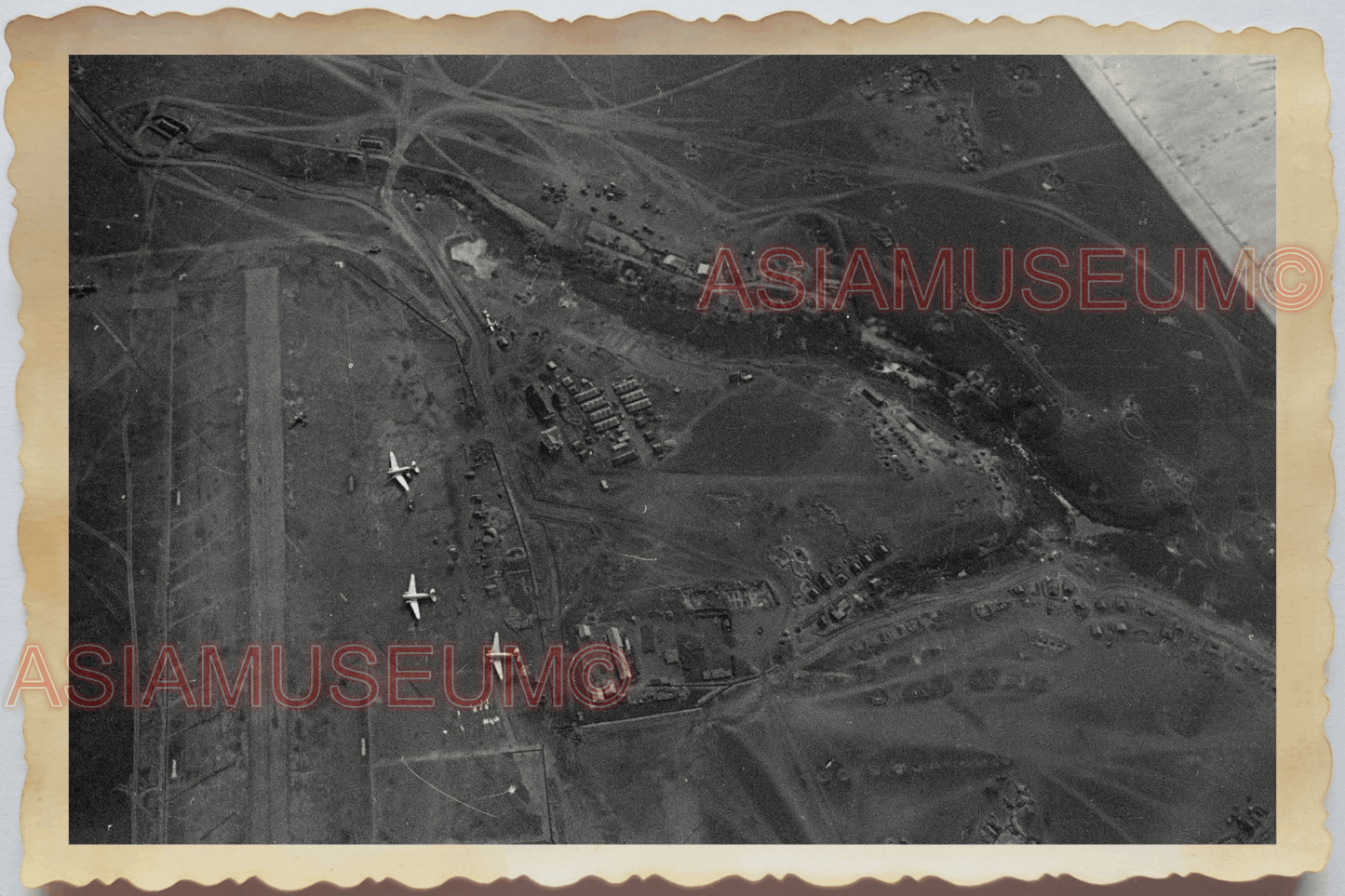 40s WW2 Vietnam AERIAL VIEW HANOI MILITARY AIRPORT PLANE OLD Vintage Photo 25986