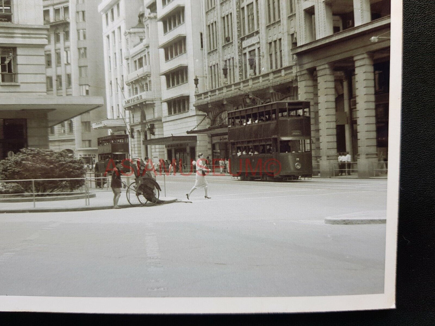 Alexandra House Queen's Road Tram Bus  Vintage B&W Hong Kong Photo Postcard RPPC