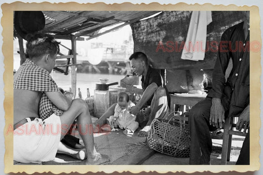 50s Vietnam War Saigon BOAT HOUSE RIVER BABY PIER KITCHEN  Vintage Photo #1252